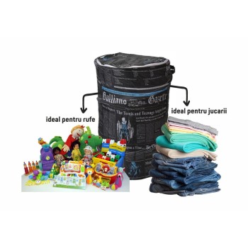 Cos pentru rufe pliabil din panza Ertone MN003, Capacitate 1.28 litri, ideal pentru rufe si jucarii