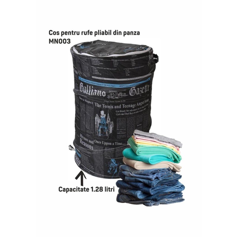 Cos pentru rufe pliabil din panza Ertone MN003, Capacitate 1.28 litri, ideal pentru rufe si jucarii