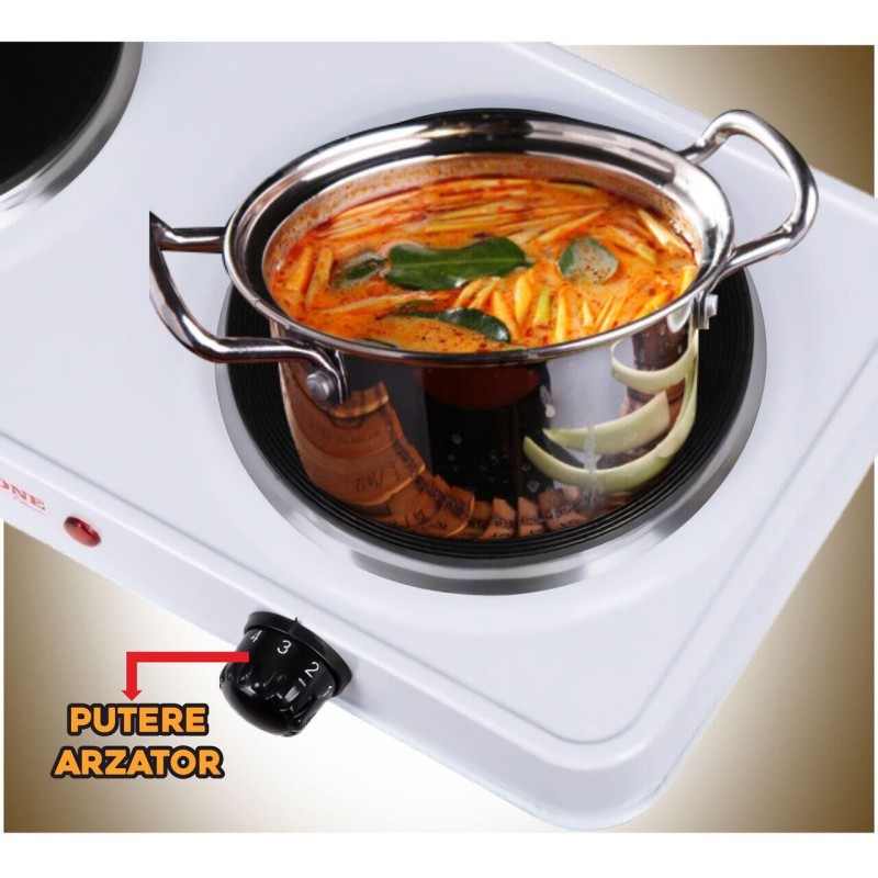 Plita electrica Ertone MN200AB, 2000W, 2 arzatoare, Alb