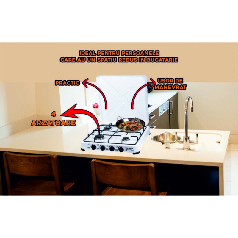 Minigaz GPL Ertone MN209AB, Emailat, 4 Arzatoare,ALB