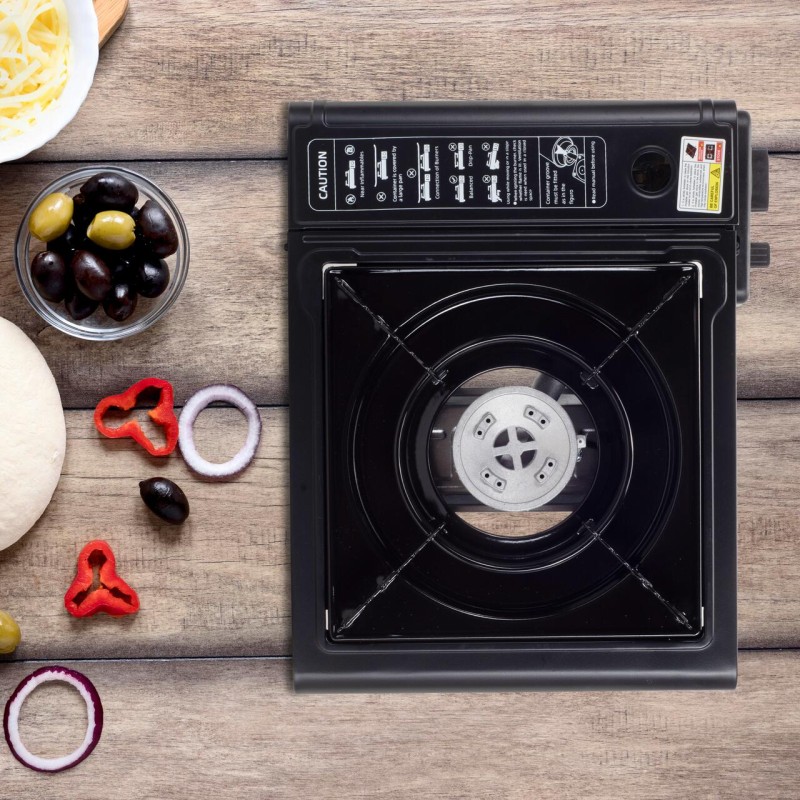 Aragaz portabil camping Ertone ERT-MN231NG, Pentru butelii spray, 2,2 kW, Aprindere piezo, Negru