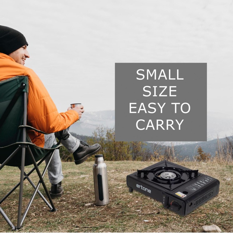 Aragaz portabil camping Ertone ERT-MN231NG, Pentru butelii spray, 2,2 kW, Aprindere piezo, Negru