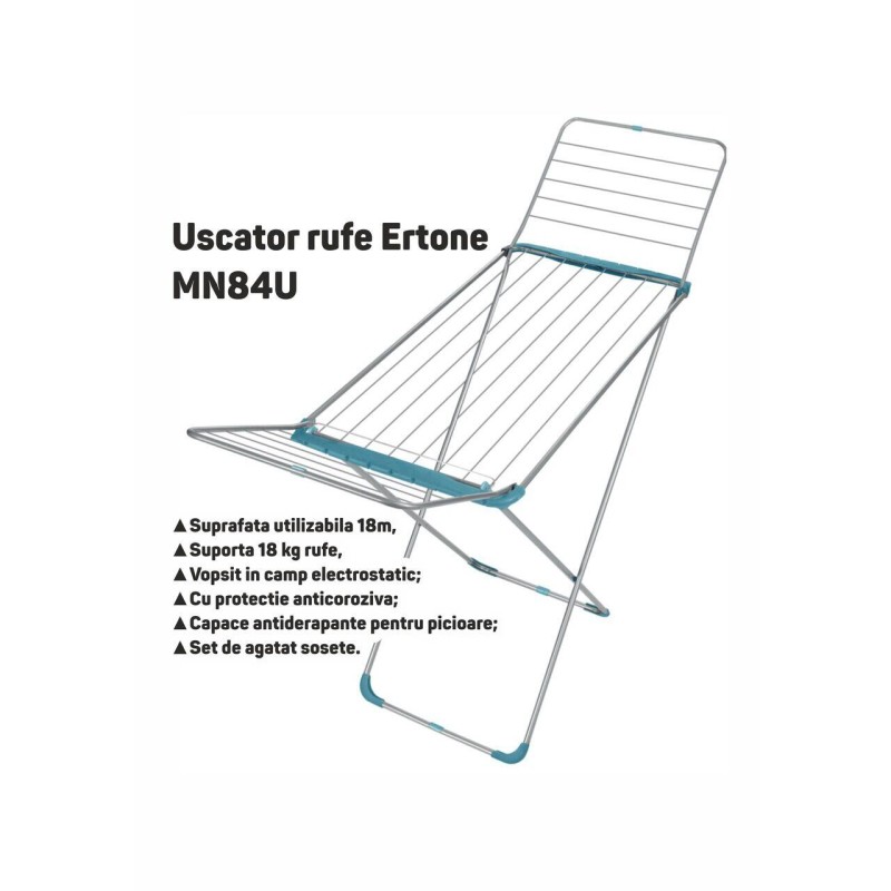 Uscator rufe Ertone MN84U, fabricat din metal, suprafata utilizabila 18m, suporta 18 kg rufe, Inox
