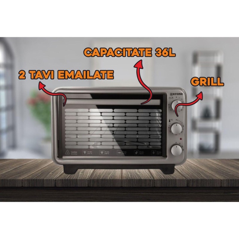Cuptor electric Ertone MN9060GR, 36L, 1420W, Inaltime reglabila, Gri