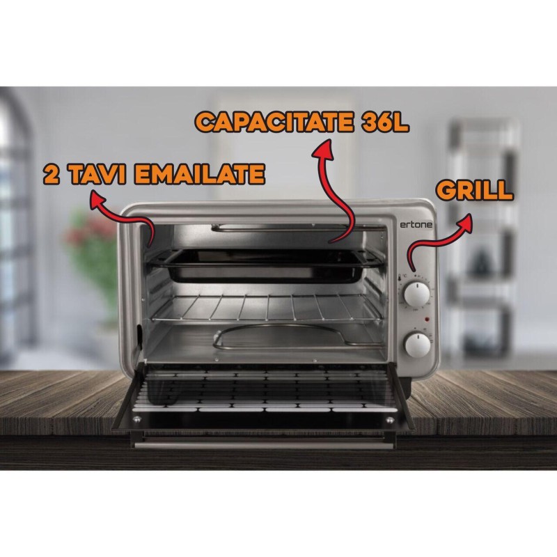 Cuptor electric Ertone MN9135GR, 36L, 1420W, Inaltime reglabila, 2 Tavi, Gri
