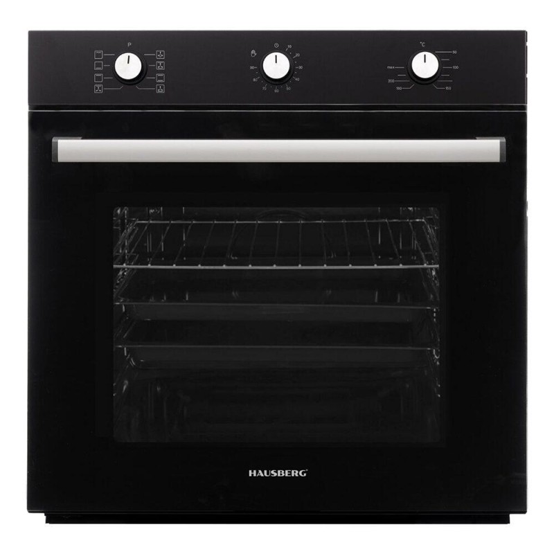Pachet incorporabil Hausberg Cuptor HB-8053NG, Electric, Putere 2225 W, 71 l, 6 Functii, Ventilatie, Timer, Plita HB-563NG, 4 arzatoare gaz, Hota decorative HB-2285NG, 163W, Filtru aluminiu, 650 m3/h, 60cm, Negru
