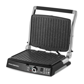 Grill electric Hausberg HB633RS, 2000-2200 W, placi antiaderente, suprafata de gatire 30x24.5 cm, termostat, Rosu