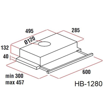 Hota incorporabila telescopica Hausberg HB 1280, Putere de absorbtie 280m3/h, 1 motor, 60 cm