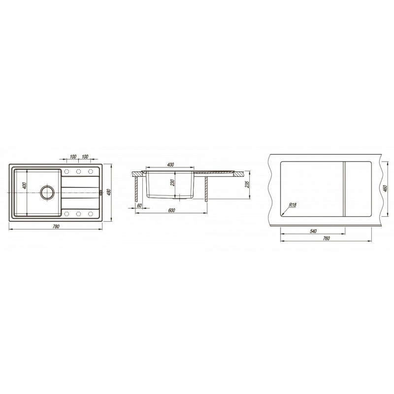 Chiuveta Florentina Combi 780, forma dreptunghiulara, quartz granit/inox, 780x480mm, adancime cuva 230mm, Bej nisipiu