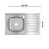 Chiuveta bucatarie Freddo SN7001S/Q32, pentru masca, finisaj anticalcar, cuva stanga, 80x50cm, inox