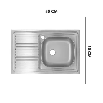 Chiuveta bucatarie Freddo SN8001D, montaj pe masca, dimensiune 80x50 cm, 13 cm adancime, cuva pe dreapta, finisaj anticalcar, inox