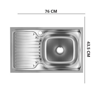 Chiuveta bucatarie pentru blat Freddo SN9002D, 76x43.5cm, anticalcar, cu preaplin, cuva dreapta, Inox