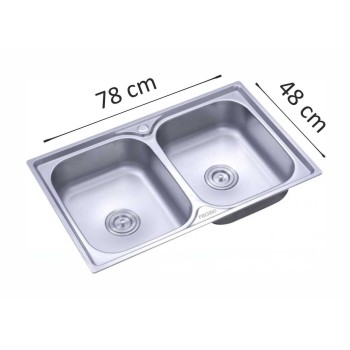 Chiuveta bucatarie pentru blat Freddo SN9007, dimensiune 78x43.5cm, 2 cuve, adancime 16cm, anticalcar, inox