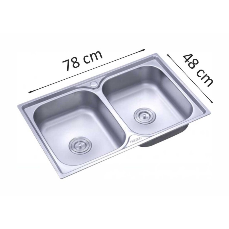 Chiuveta bucatarie pentru blat Freddo SN9007, dimensiune 78x43.5cm, 2 cuve, adancime 16cm, anticalcar, inox