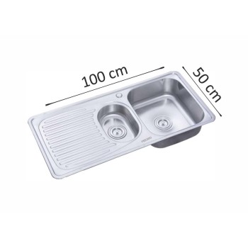 Chiuveta inox Freddo SN9011D, 2 cuve dreapta, finisaj anticalcar, scurgere Q90, dimensiune 100 x 50 cm, adancime  18 cm