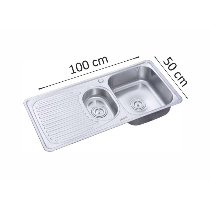 Chiuveta inox Freddo SN9011D, 2 cuve dreapta, finisaj anticalcar, scurgere Q90, dimensiune 100 x 50 cm, adancime  18 cm