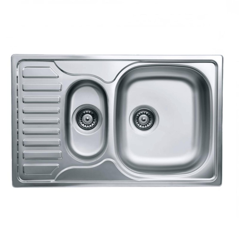Chiuveta bucatarie Freddo SN9023D, 2 cuve, anticalcar, pentru blat 78x49 cm, cuva dreapta, Inox