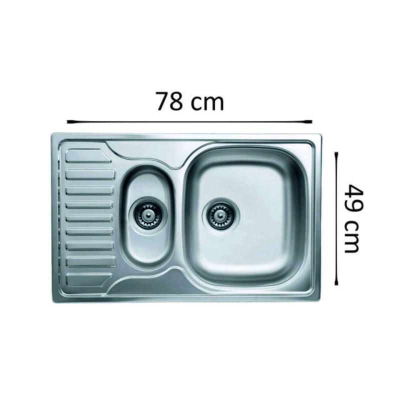 Chiuveta bucatarie Freddo SN9023D, 2 cuve, anticalcar, pentru blat 78x49 cm, cuva dreapta, Inox