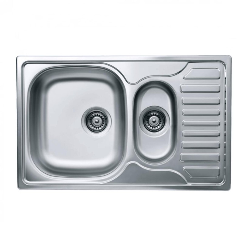 Chiuveta bucatarie Freddo SN9023S, 2 cuve, anticalcar, pentru blat 78x49 cm, cuva stanga, Inox