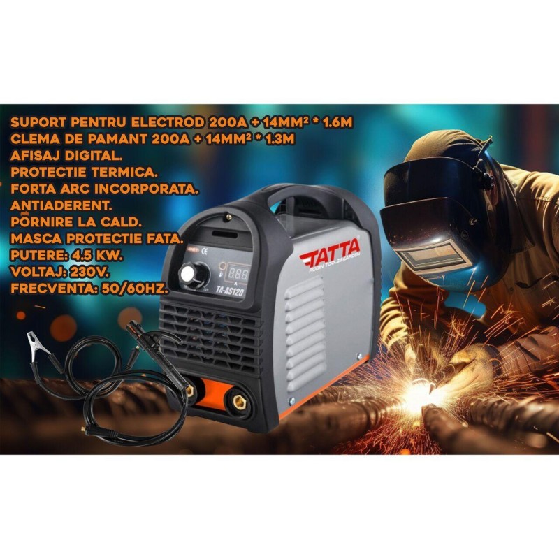 Aparat de sudura Tatta TA-AS120, electrod 1.6mm, curent alternativ 220-240V, accesorii incluse