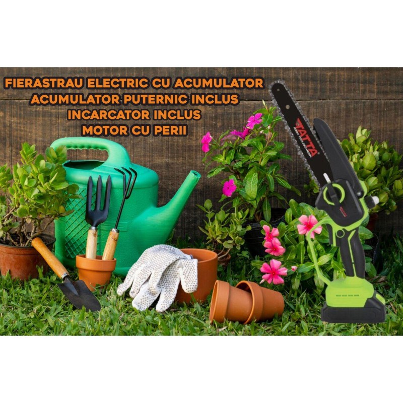 Mini drujba TATTA TD-5310, fierastrau electric cu acumulator 8”, 21V, portabila, teiere lemn, compacta