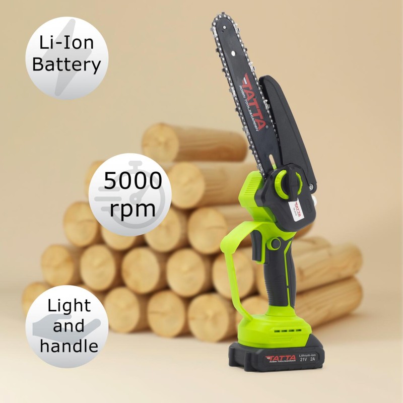 Mini drujba TATTA TD-5310, fierastrau electric cu acumulator 8”, 21V, portabila, teiere lemn, compacta