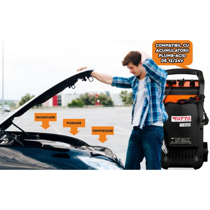 Robot de pornire auto Tatta TI600 Profesional, curent de incarcare max 50A, curent pornire 540A, putere 2.0 KW