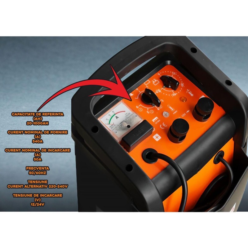 Robot de pornire auto Tatta TI600 Profesional, curent de incarcare max 50A, curent pornire 540A, putere 2.0 KW