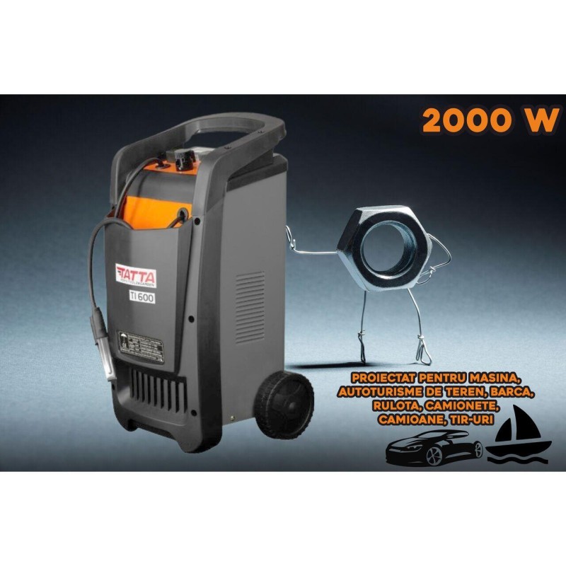 Robot de pornire auto Tatta TI600 Profesional, curent de incarcare max 50A, curent pornire 540A, putere 2.0 KW