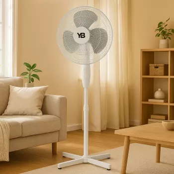 Ventilator cu picior Hausberg XB-110, 45W, 16 inch, 3 viteze, oscilatie, inaltime reglabila, alb