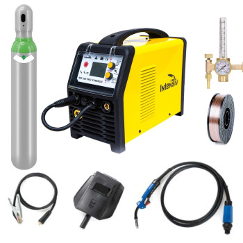 Pachet complet sudura MIG/MAG: MIG 200 TRIO SYNERGIC Intensiv, 230 V, 200 A, Butelie corgon 8l (plina), rola otel 5kg - 0.8mm