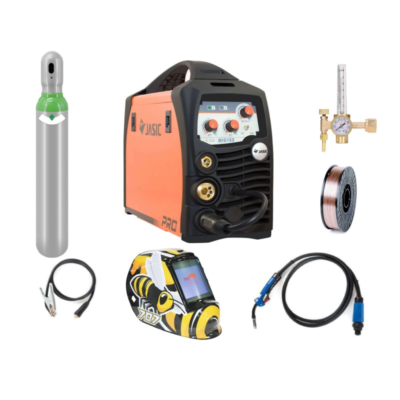 Pachet complet sudura MIG/MAG: JASIC MIG 160 (N219), Butelie corgon 8l (plina), rola otel 5kg - 0.8mm