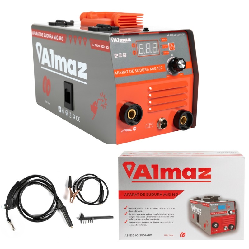 Aparat sudura Almaz, MMA+FCAW(doar sudura sarma flux), intensitate maxima 160A, afisaj digital