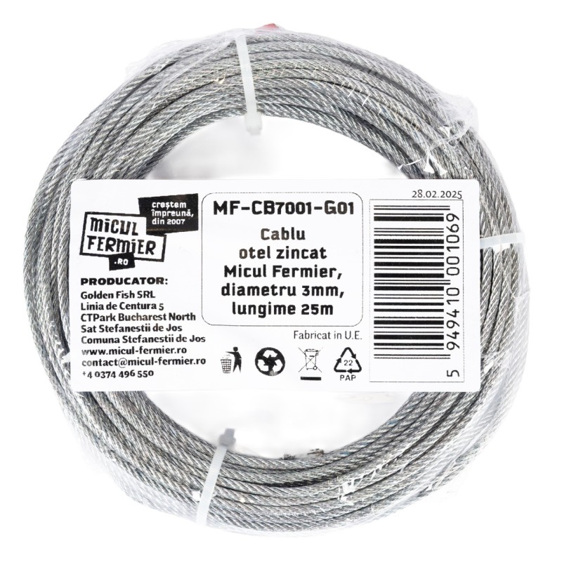 Cablu otel zincat Micul Fermier, diametru 3mm, lungime 25m
