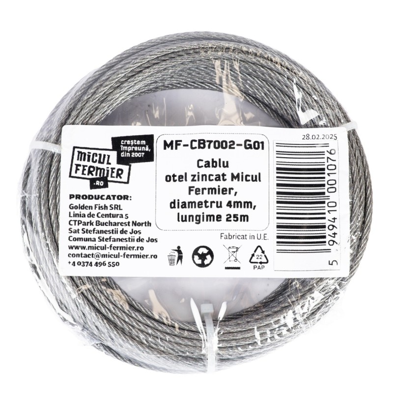 Cablu otel zincat Micul Fermier, diametru 4mm, lungime 25m