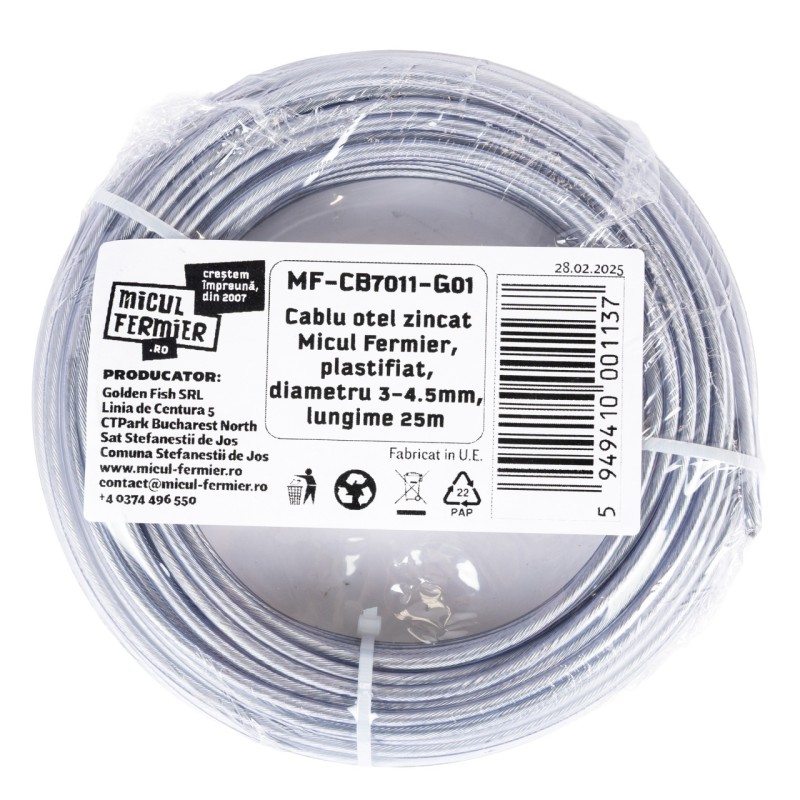 Cablu otel zincat Micul Fermier, plastifiat, diametru 3-4.5mm, lungime 25m