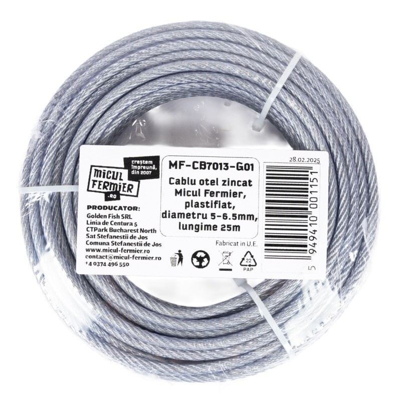 Cablu otel zincat Micul Fermier, plastifiat, diametru 5-6.5mm, lungime 25m