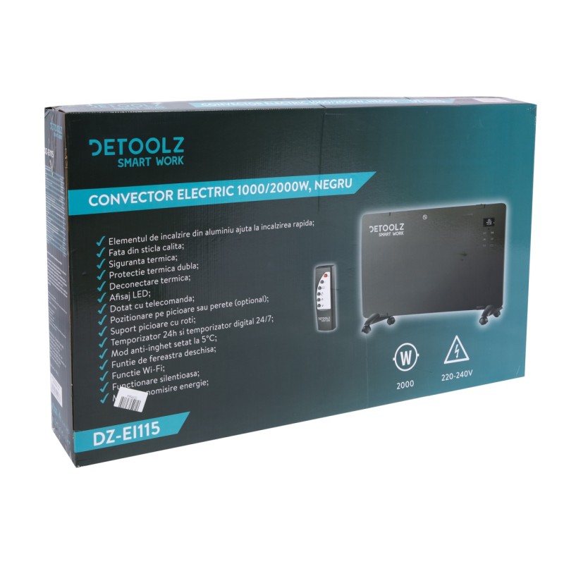 Convector electric 1000W/2000W, negru