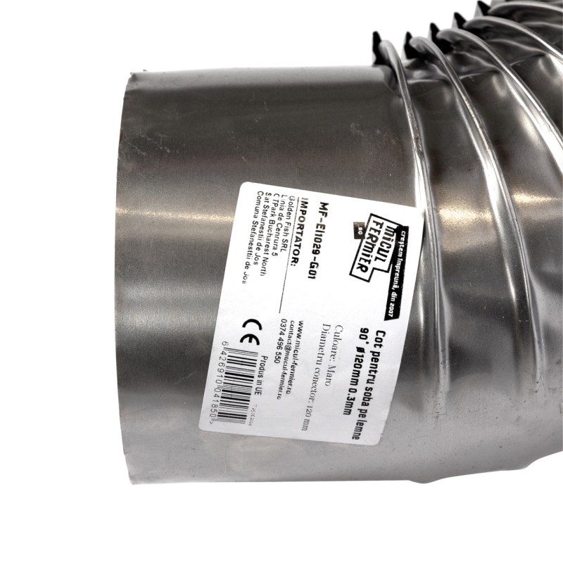 Cot pentru soba pe lemne, 90?, 120mm, Zincat