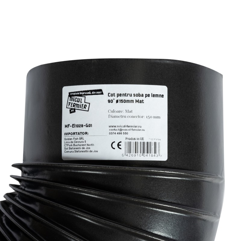 Cot pentru soba pe lemne, 90?, 150mm, Gri mat