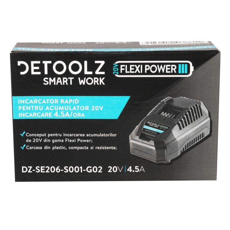 Incarcator rapid, Detoolz, pentru acumulator 20V, incarcare 4.5A/h