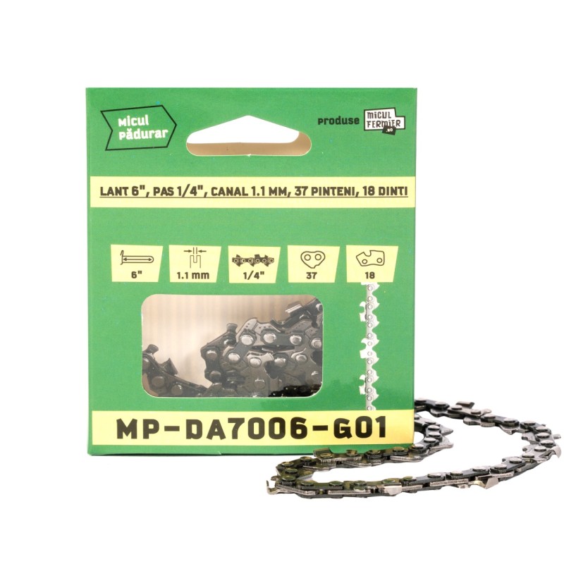 Lant drujba Micul Padurar, lungime 4'', pas 1/4'', grosime 1.1mm, 28 pinteni, 14 dinti, semi-chisel