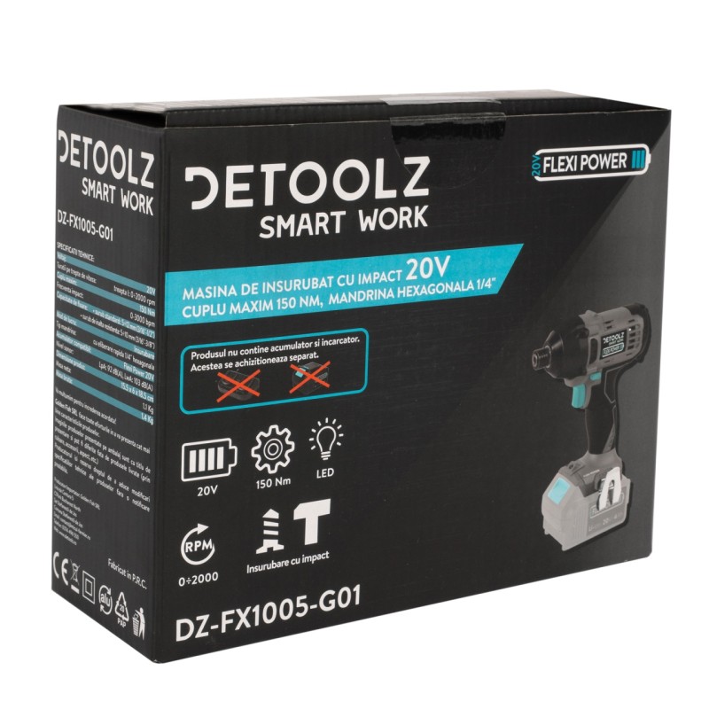 Masina de insurubat cu impact 20V, cuplu maxim 150 Nm, mandrina hexagonala 1/4"