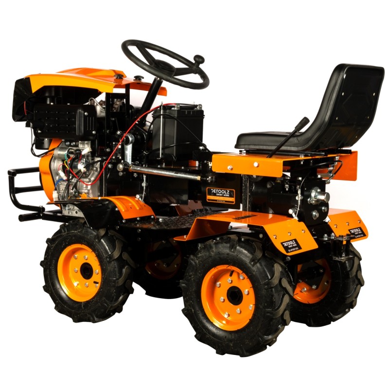 Mini tractor Detoolz, 17cp, 530cc, motor pe motorina 4T, 4X4, 4 viteze, pornire electrica, 2 cutii de viteze