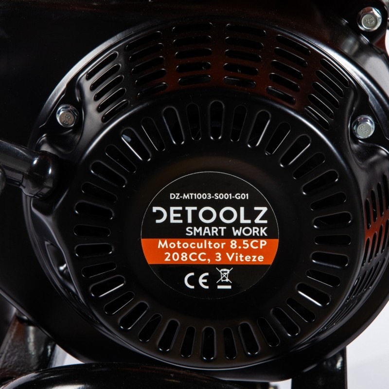 Motocultor DETOOLZ 8.5CP 208CC, benzina,4T, 3 viteze, pornire manuala, cu roti