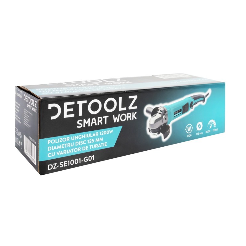 Polizor unghiular Detoolz, 1200W, 125mm diametru disc, cu variator de turatie