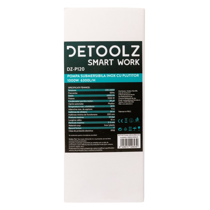 Pompa submersibila inox cu plutitor 1000W 6300L/H