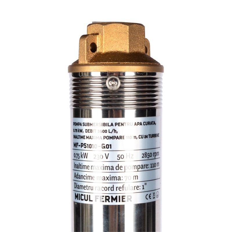 Pompa submersibila pentru apa curata Micul Fermier, 0.75KW, debit 3600l/h, inaltime maxima pompare 110m, 24 turbine