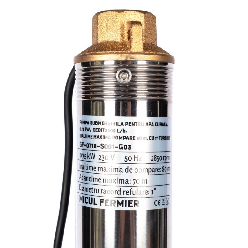 Pompa submersibila pentru apa curata Micul Fermier, 0.75KW, debit 3600l/h, inaltime maxima pompare 80m, 17 turbine