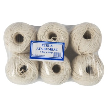 Set 6 ghem sfoara bumbac Micul Fermier, 100gr, culoare alb